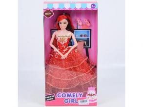 Comely Girl 28cm-es divatbaba piros estélyi ruhában kiegészítőkkel