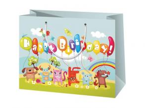 Közepes méretű állatos ajándéktáska "Happy Birthday" 18x23x10cm