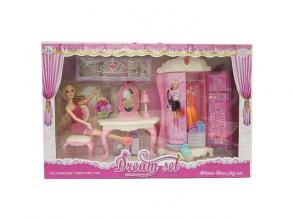 Divatbaba gardróbbal és kiegészítőkkel