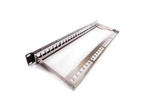 KE-Line Patch panel 1U, fekete, üres, 24 db keystone jack számára
