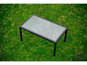 Asztal fekete rattan borítással üveglappal 90*150*74 cm-es