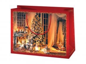 Karácsony hangulatú nagy méretű exkluzív ajándéktáska 27x14x33cm