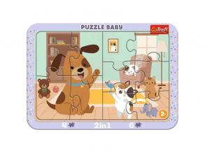Háziállatok a nappaliban 2 az 1-ben keretes baby puzzle - Trefl