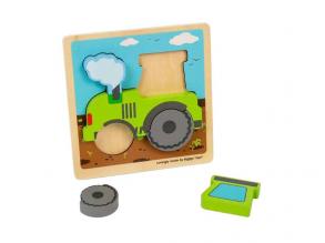 Bigjigs fa puzzle traktor levehető formákkal, 5 darabos.