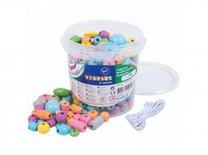 PlayBox: Pasztell fa gyöngy szett 250 gr vegye formában és méretben