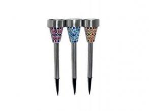 Led lámpatest , napelemes , földbe leszúrható , mozaik kirakású , narancssárga , króm , IP44