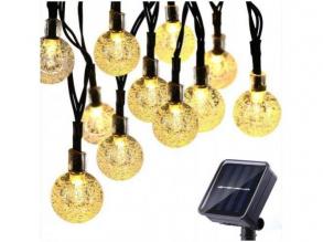 Led fényfüzér , kültéri , napelemes , esőcsepp , gömb alakú , 30 db , 2 m , meleg fehér , IP44