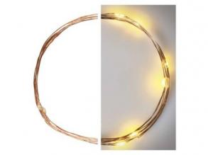 LED karácsonyi nano sor, réz, 0,9 m, 2x AA, beltéri, meleg fehér, időzítő