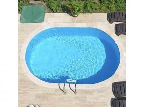 TIERRA BLUE POOL süllyesztett ovális medence 7,0 × 3,0 × 1,5 m kék színű fóliával