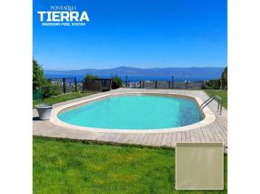 TIERRA SAND POOL süllyesztett ovális medence 5,0 × 3,0 × 1,5 m homok színű fóliával