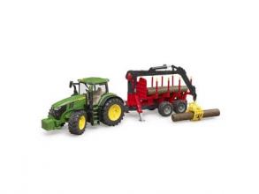 Bruder John Deere 7R 350 traktor pótkocsival farönkök szállításához