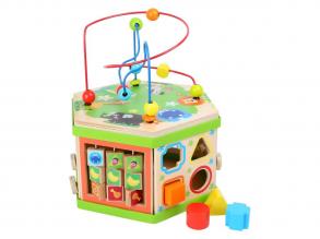 Fa golyóvezető és kézségfejlesztő kocka - Szafari