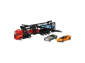 Fémöntvény autószállító teherkocsi 4 fém kocsival