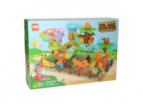 Építőkészlet kockákkal és golyópályával, Dinós