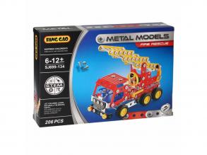Fém tűzoltóautó építőkészlet, 206 darabos.