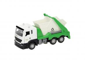 Teherautó hulladékgyűjtő konténerrel, fény és hangjelzéssel