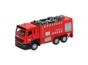 Visszahúzható tűzoltóautó, piros, fénnyel és hanggal
