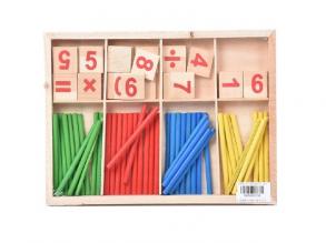 Fa számoló doboz számokkal és színes pálcákkal