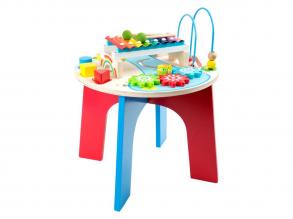 Fából készült kézségfejlesztő asztal hangszerekkel 2in1