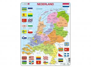 Larsen puzzle Hollandia térképe tartományokkal és zászlókkal, 48 darabos, holland