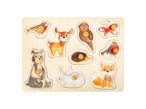 Small Foot - 9 darabos, fából készült puzzle, erdei állatok