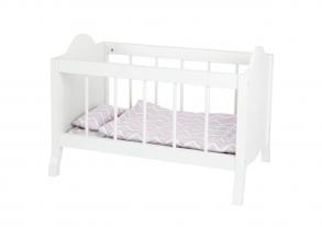 fehér fa babaágy mintás ágyneművel, 4 db