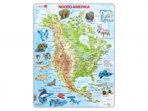 Larsen puzzle térkép Észak-Amerika, földrajzi állatokkal, 66 darabos, holland