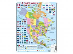 Larsen puzzle-térkép Észak-Amerikáról államokkal és zászlókkal, 70 darabos, idegen nyelvű kiadvány