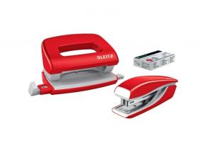 Leitz WOW 10 lap piros mini tűzőgép és lyukasztó szett
