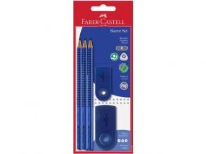 Faber-Castell: Faber-Castell: Grip 2001 kék grafit ceruza szett hegyezővel és radírral