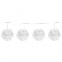 Pompom girland, fehér, 300 cm