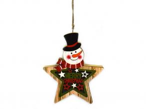 Dekorációs figura hóember csillag, Merry Christmas felirattal, LED világítással