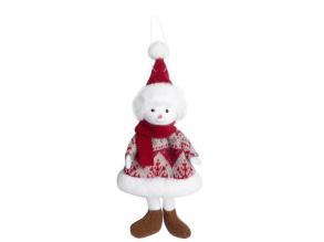 Karácsonyi dekoráció hóember kötött ruhában, bordó sállal