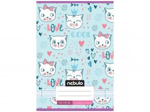 Nebulo: Tűzött 2. osztályos pasztell kék alapon cica mintás vonalas füzet 16-32 A/5