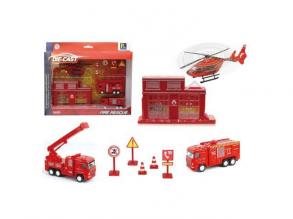Nagy tűzoltóság játékszett járművekkel és épülettel