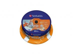 VERBATIM DVDV-16B25PP DVD-R cake box nyomtatható DVD lemez 25db/csomag