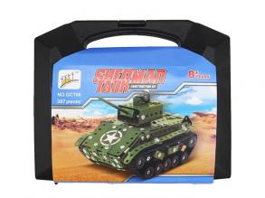 Sherman tank modell fém építőjáték 359db-os szett bőröndben