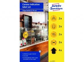 Avery 49415 20cm sárga 12db-os 5 féle koronavírus információs címke szett
