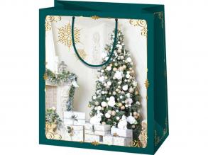 Karácsonyfa mintás nagy méretű exkluzív ajándéktáska 27x14x33cm