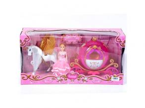 Hercegnő rózsaszín hintóval fényekkel és hangokkal játékszett