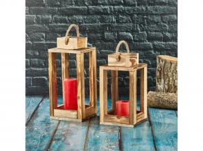 Elegáns fa gyertyatartó lámpák (2 db) - natúr kivitelben, 30 cm és 25 cm