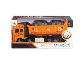 City Truck: Négytengelyes fém teherautó modell billencses felépítménnyel - fénnyel és hanggal