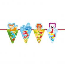 3 éves születésnapra állatos dekorációs szalag, 6 m
