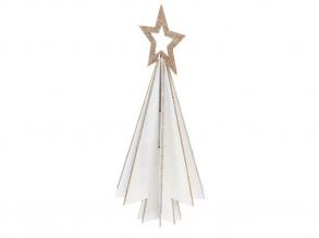 Dekorációs figura fehér színű karácsonyfa, tetején csillaggal