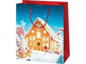 Mézeskalács házikó mintás normál méretű ajándéktáska 11x6x14cm-es