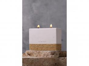 Szantálfa gyertya fehér betonból és kötélből, 11,5 cm