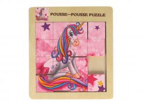 Fa csúsztatható puzzle, egyszarvú, 15 darabos.