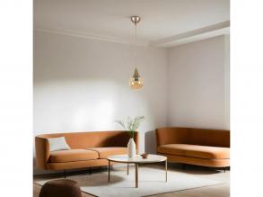 Opviq, 846STL5161, Elegáns borostyán és arany csillár, fém test, állítható magasság (25-70 cm), 15 cm átmérő, E27 aljzat, max 40