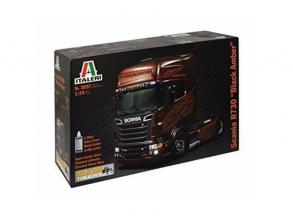 Italeri: Scania R730 V8 fekete-borostyán kamion makett, 1:24