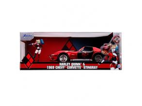 DC Comics: Harley Quinn figura és 1969 Chevy Corvette Stingray fém autómodell 1/24 - Simba Toys